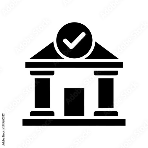 Verified bank icon with a checkmark symbolizing a secure financial institution An approved building for safe banking transactions and successful money payments