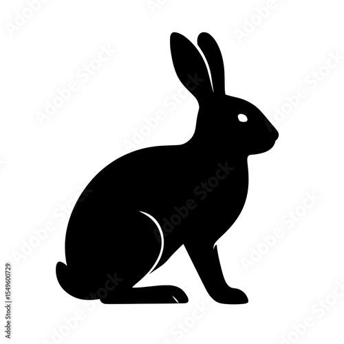 Silhouette of a Snowshoe Hare in Profile with Clean White Background