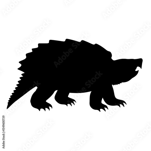 Silhouette of a Snapping Turtle with Distinctive Spiked Shell and Clawed Limbs