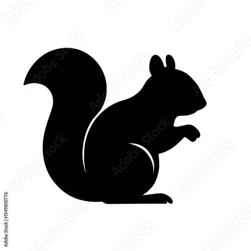 Silhouette of a Squirrel with Bushy Tail on White Background