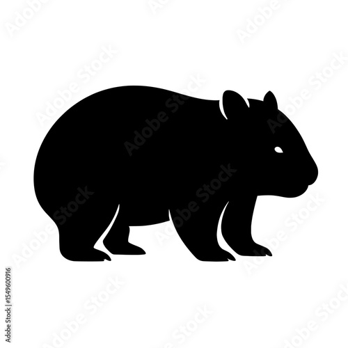 Bold Black Wombat Silhouette on White Background