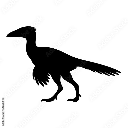 Silhouette of Xiaotingia Dinosaur with Detailed Feathered Tail and Clawed Feet