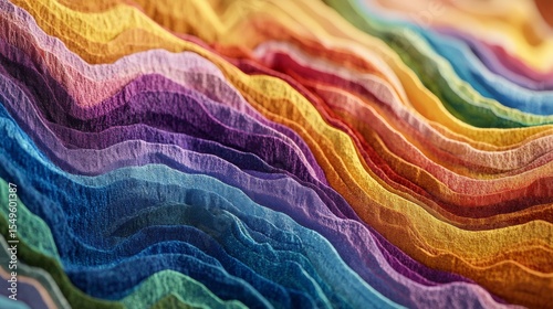 Colorful cut paper waves with glitter and sparkle