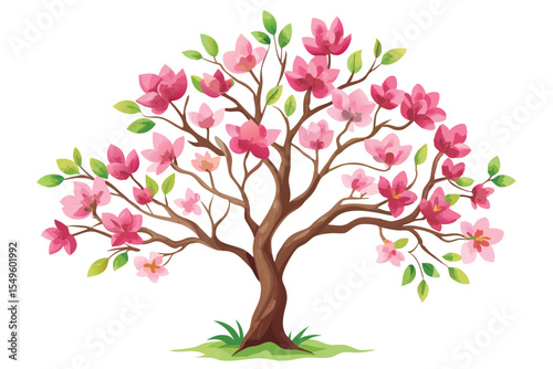 Blooming pink flower vector tree design for spring and summer nature illustration