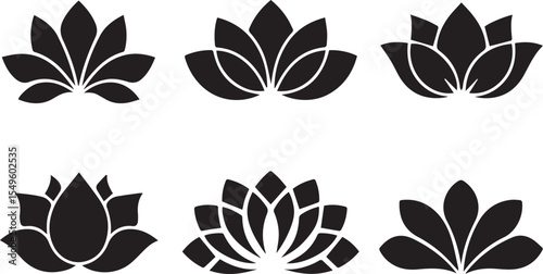 Buddhist Symbols Set Silhouette Vector