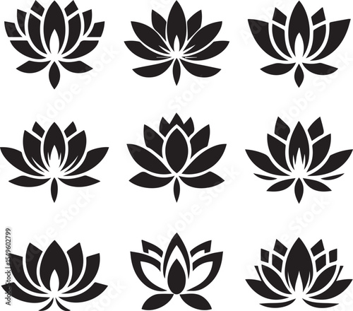 Buddhist Symbols Set Silhouette Vector