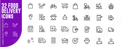 Food Delivery Icon Set – Courier, Restaurant, and Meal Service icons