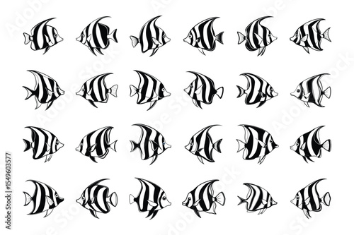 Black and white Moorish idol fish animation sequence. Ideal for use in marine biology projects, aquarium branding, ocean-themed educational materials