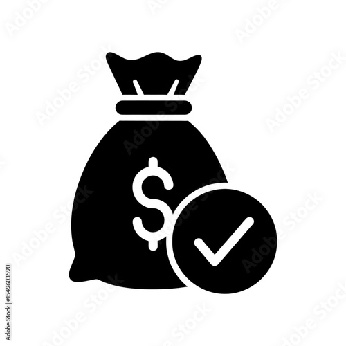 Approved money bag icon with a checkmark for a successful transaction A vector for a verified payment completed finance income and confirmed earnings