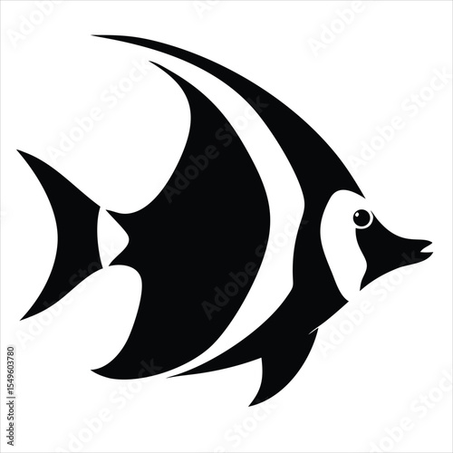 Stylized Moorish idol fish silhouette illustration. Ideal for use in marine biology projects, aquarium branding, ocean-themed educational materials, tropical travel brochures, underwater wildlife info