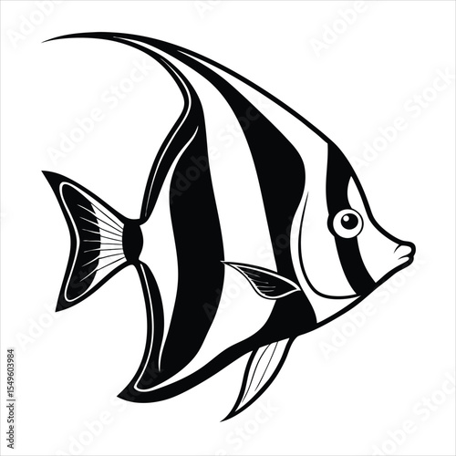Black and white moorish idol fish illustration