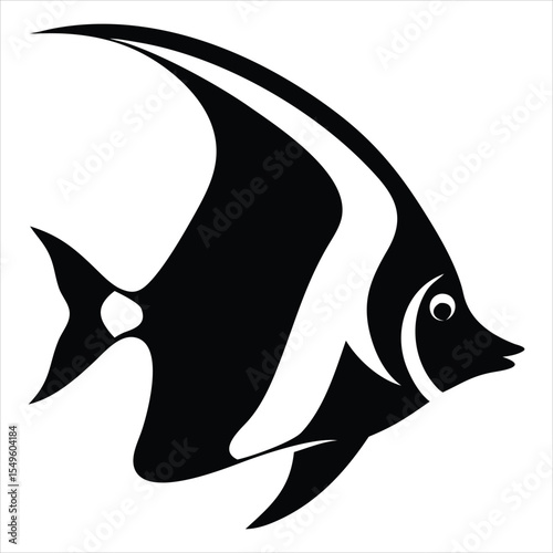 Stylized Moorish idol fish silhouette illustration. Ideal for use in marine biology projects, aquarium branding, ocean-themed educational materials, tropical travel brochures, underwater wildlife info