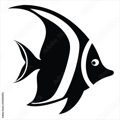 Stylized Moorish idol fish silhouette illustration. Ideal for use in marine biology projects, aquarium branding, ocean-themed educational materials, tropical travel brochures, underwater wildlife info