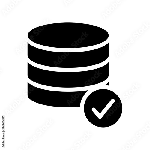 Verified database icon with a checkmark for successful data completion A symbol for an approved server backup a valid synchronized storage and updated system