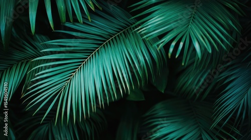 Close-up of lush tropical palm fronds.