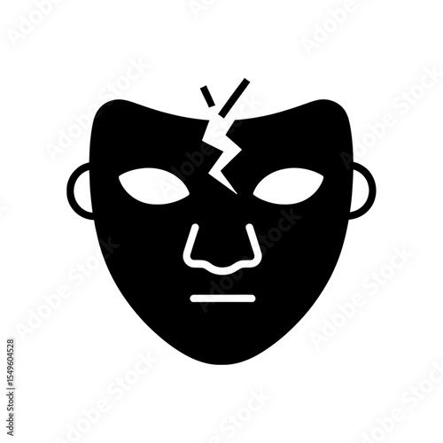 Cracked Mask Icon Vector Glyph Representing A Security Breach Or Identity Deception Broken Disguise Symbol For Fraud And Anonymity Failure Graphic