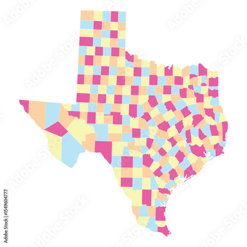Texas with city map. Map of the U.S. state of Texas in multicolor.