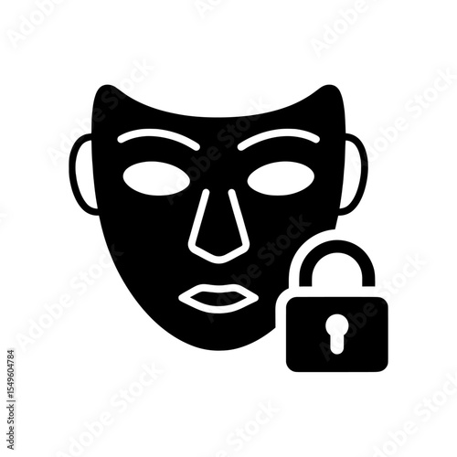 Secure Mask Icon Vector Glyph Symbolizing Anonymous Protection And Privacy Lock On Identity Disguise With Padlock For Security And Incognito Mode
