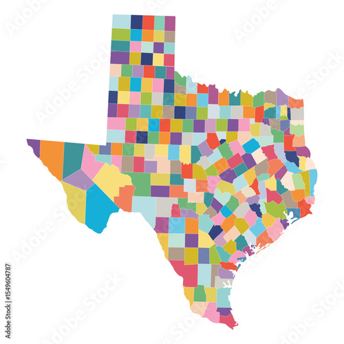 Texas with city map in colorful color.  Map of the U.S. state of Texas