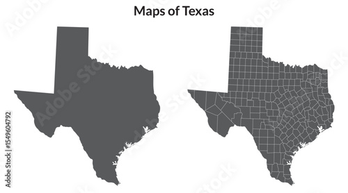 Texas state map in set grey color. Map of the U.S. state of Texas with city map in set grey color.