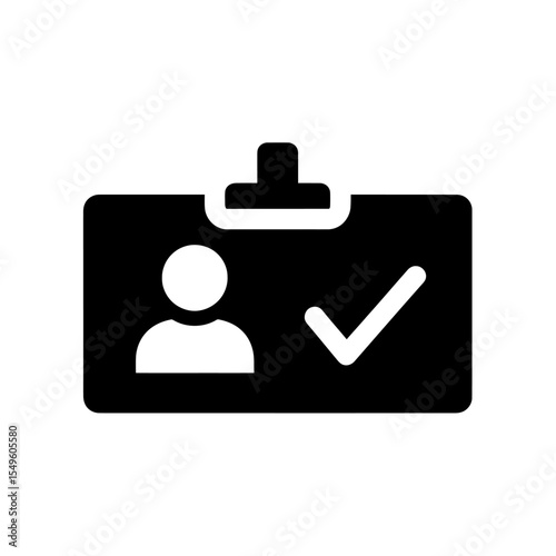 Verified ID Card Icon Vector Glyph With Checkmark For Successful Identity Verification And Approved Profile Personal Document And Access Pass Symbol