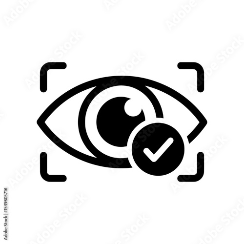 Eye Scan Approved Icon Vector Glyph With Checkmark For Successful Biometric Verification Retina Recognition And Secure Access Granted Symbol Design