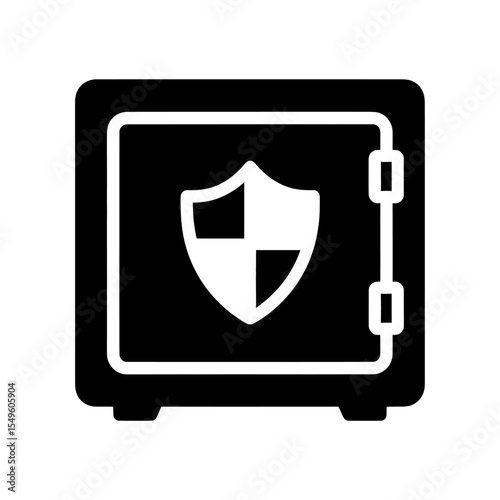 Vault Security Icon Vector Glyph With Safe Door And Shield For Asset Protection And Financial Safety Bank Strongbox Symbol For Secure Storage