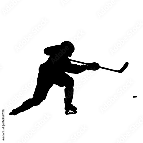 Hockey player shooting puck, isolated vector silhouette. Winter team sport athlete