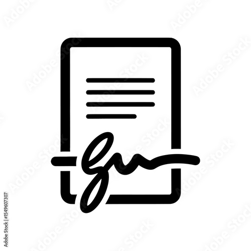 Signed document icon with a signature for a legal contract or agreement A glyph symbol of an official paper deal a verified form or an e-signature approval