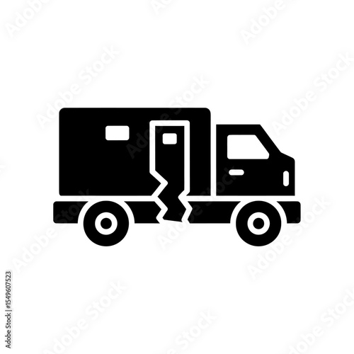 Damaged delivery truck icon for a transport accident or shipment problem A glyph symbol for a broken vehicle crashed logistics or an insured shipping issue