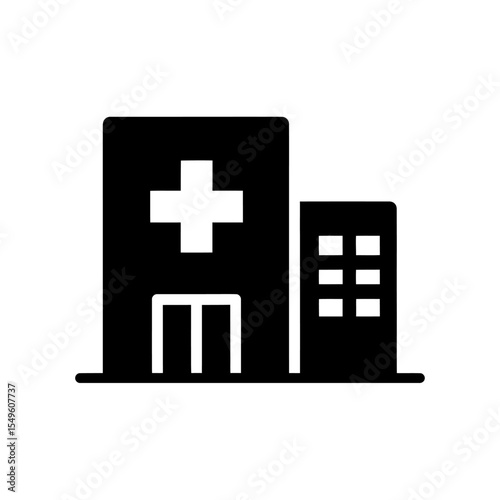 Hospital building icon for a medical healthcare center or clinic A glyph symbol representing an emergency health facility for patient treatment and care