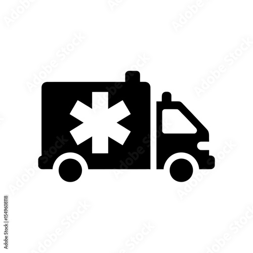 Ambulance icon for emergency medical transport and hospital service A glyph symbol of a rescue vehicle for first aid paramedic care and patient help