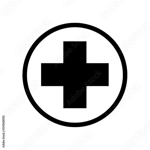 Medical cross icon in a circle for healthcare and first aid A glyph symbol representing a hospital clinic sign or an emergency medicine and care service