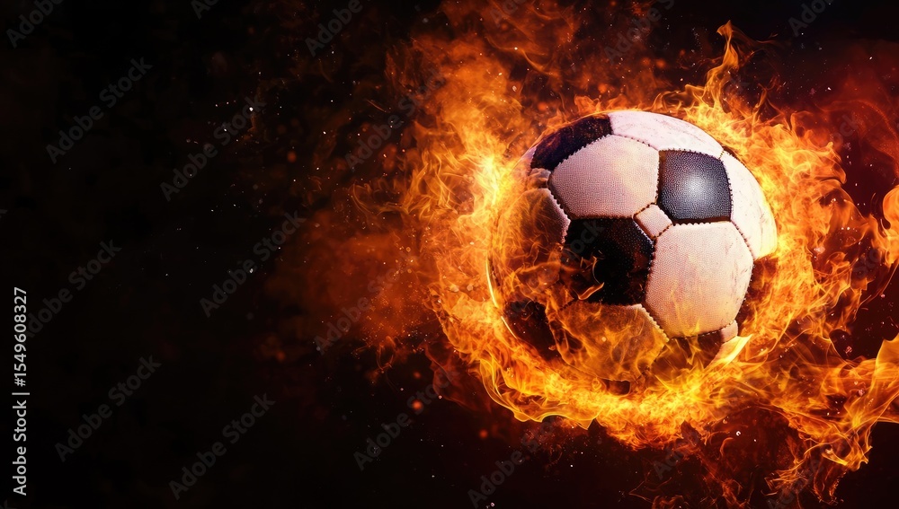 Fototapeta premium Soccer ball engulfed in fiery flames