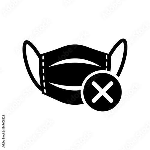 No mask icon with a cross mark for a rule violation or entry denied A glyph symbol representing incorrect usage or a warning about health and safety