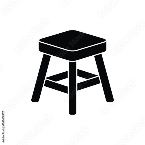 Simple Black Stool Illustration with Square Seat and Three Legs
