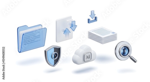 Data Cloud Security Icons | Digital File Management, Data Upload, Document Download for Cloud Storage and Data Protection Services