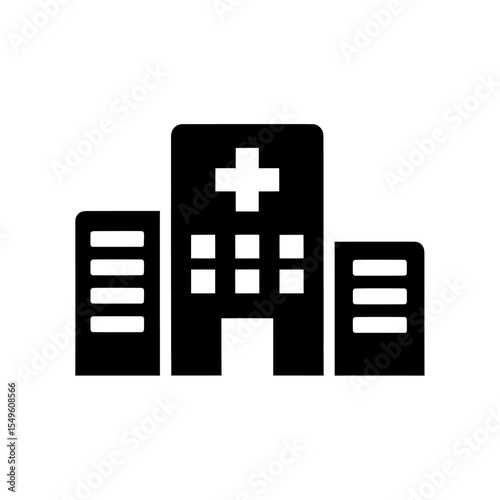 Hospital building icon for a medical center and healthcare facility A glyph symbol of an urban clinic structure for emergency patient care and treatment