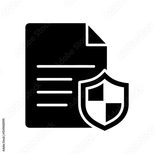 Secure Medical Document Icon Vector Glyph With Shield For Patient Record Protection And Health Insurance Data Safety Confidential File Graphic Symbol