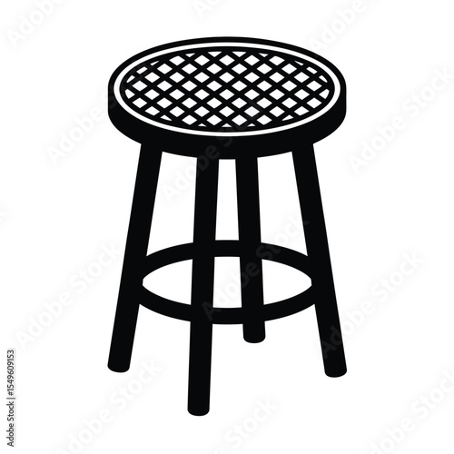 Black and white bar stool icon with round seat and three legs