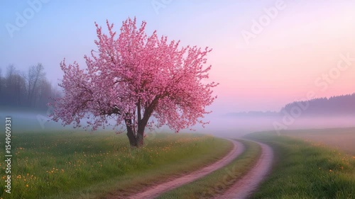 Enchanting Pink Tree Standing Alone in a Serene Field