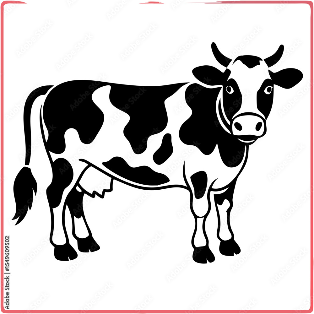 Fototapeta premium Black and white cow illustration, isolated on transparent background