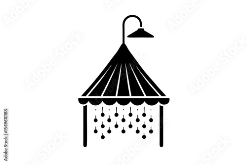 Silhouette Vector Art Illustration of Water Shower Under Tent Roof Icon