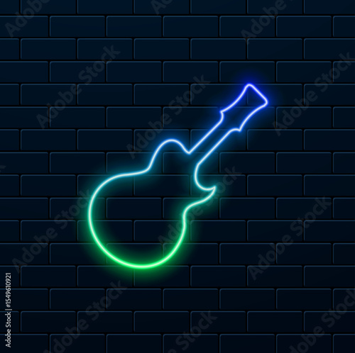 Guitar logo template vector icon illustration. neon style.Electric guitar icon.