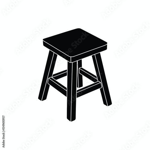 Black silhouette of a simple wooden stool on a white background