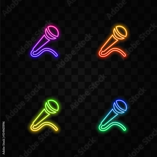 Microphone icon symbol vector. neon style.