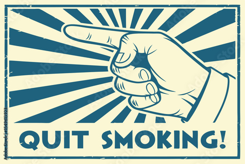Vintage Style Quit Smoking Poster with Pointing Hand and Rays