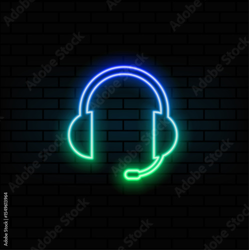 neon style.helpdesk in flat style. Headphone vector illustration. chat operator business concept