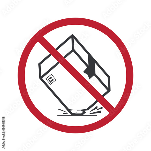 Isolated caution sign warning not to drop the package; contents inside the cardboard box are fragile and require careful handling