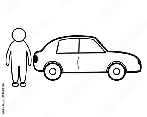 Simple Line Drawing of a Person Standing Next to a Car